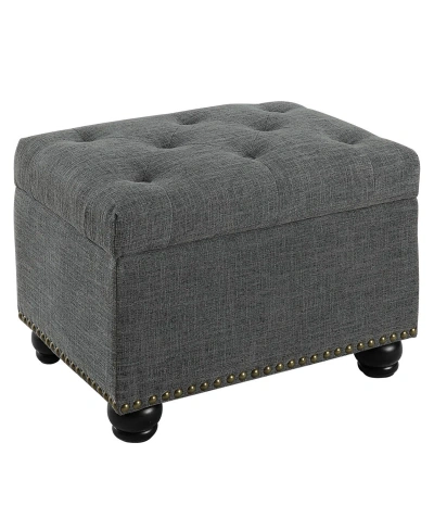 Convenience Concepts 24" Faux Linen 5th Avenue Storage Ottoman In Dark Charcoal Gray Fabric