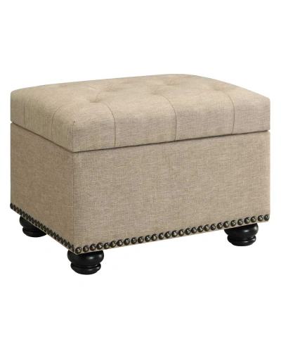 Convenience Concepts 24" Faux Linen 5th Avenue Storage Ottoman In Tan Fabric