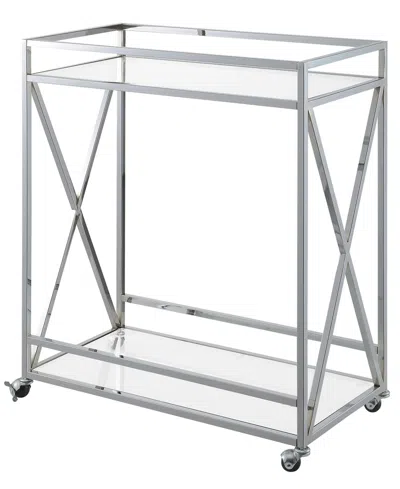 Convenience Concepts 29.25" Chrome Oxford Glass Bar Cart With Shelf In Glass,chrome