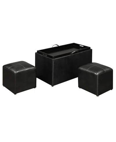 Convenience Concepts 35" Faux Leather Sheridan Storage Bench With Tray And Stools In Black Faux Leather