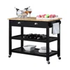 Convenience Concepts American Heritage 3 Tier Butcher Block Kitchen Cart With Drawers, Butcher Block/black
