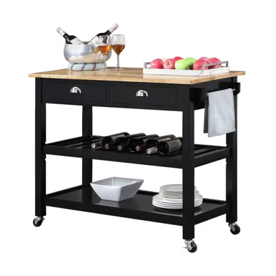 Convenience Concepts American Heritage 3 Tier Butcher Block Kitchen Cart With Drawers, Butcher Block/black