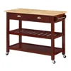 Convenience Concepts American Heritage 3 Tier Butcher Block Kitchen Cart With Drawers, Butcher Block/mahogany In Brown