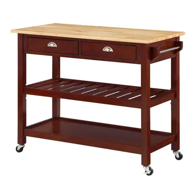 Convenience Concepts American Heritage 3 Tier Butcher Block Kitchen Cart With Drawers, Butcher Block/mahogany In Brown