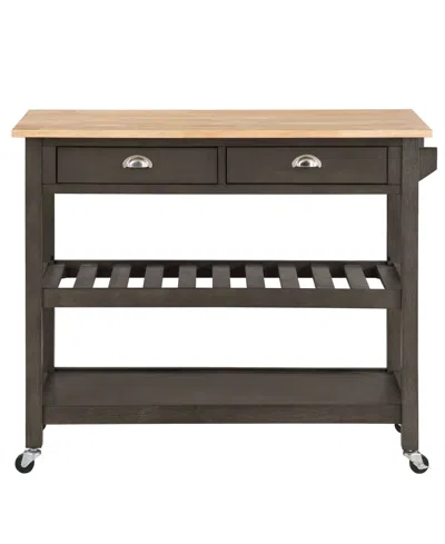 Convenience Concepts American Heritage 45" Wood 3 Tier Butcher Block Kitchen Cart In Wirebrush Dark Gray,butcher Block