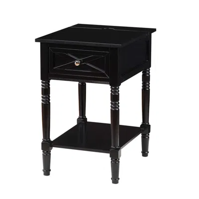 Convenience Concepts Country Oxford 1 Drawer End Table With Charging Station And Shelf, Black