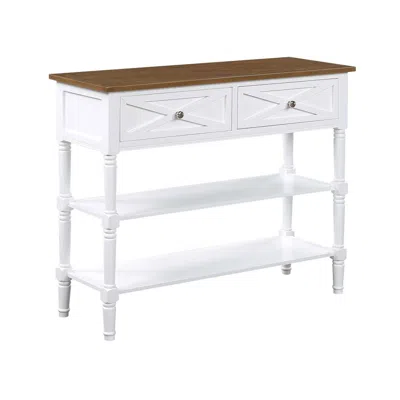 Convenience Concepts Country Oxford 2 Drawer Console Table With Shelves, Driftwood Top/white Frame