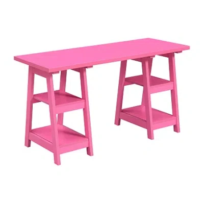 Convenience Concepts Designs 2 Go Double Trestle Desk In Pink