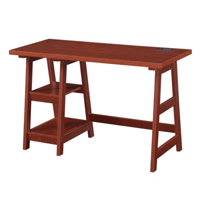 Convenience Concepts Designs2go Trestle Desk With Charging Station, Cherry