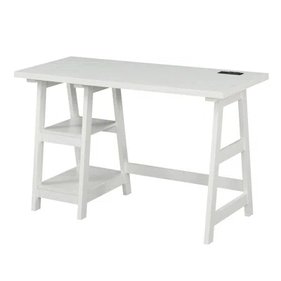 Convenience Concepts Designs2go Trestle Desk With Charging Station, White