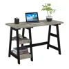 Convenience Concepts Designs2go Trestle Desk With Shelves, Faux Birch/black