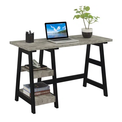 Convenience Concepts Designs2go Trestle Desk With Shelves, Faux Birch/black