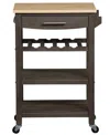 Convenience Concepts Ellaine 24.75" Wood Butcher Block Kitchen Cart In Wirebrush Dark Gray,butcher Block