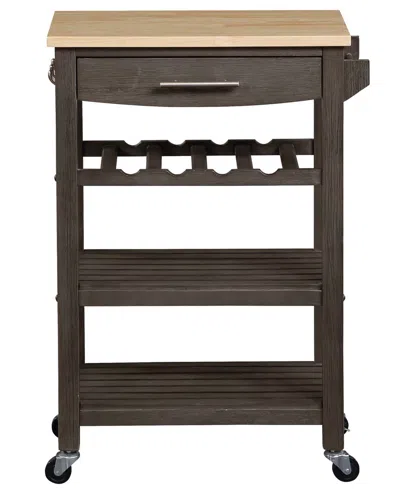 Convenience Concepts Ellaine 24.75" Wood Butcher Block Kitchen Cart In Wirebrush Dark Gray,butcher Block