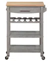 Convenience Concepts Ellaine 24.75" Wood Butcher Block Kitchen Cart In Wirebrush Light,butcher Block