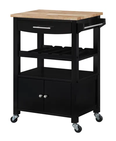 Convenience Concepts Ellaine Three-tier Rubberwood Butcher Block Kitchen Cart In Black