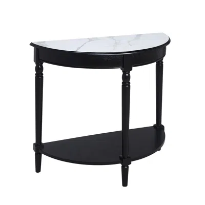 Convenience Concepts French Country Half-round Entryway Table With Shelf, White Faux Marble/black