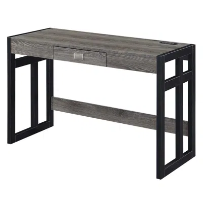 Convenience Concepts Monterey 47 Inch Desk With Charging Station, Weathered Gray/black