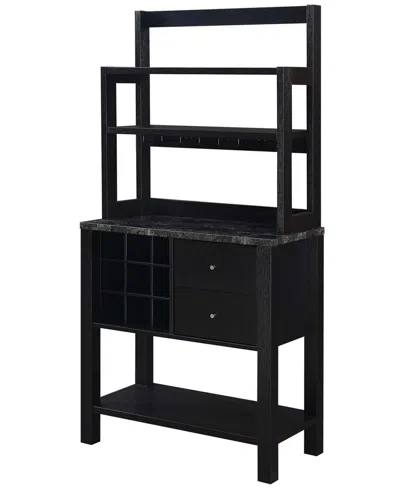 Convenience Concepts Newport 31" Medium Density Fiberboard (mdf) 2 Drawer Serving Bar In Black Faux Marble,black
