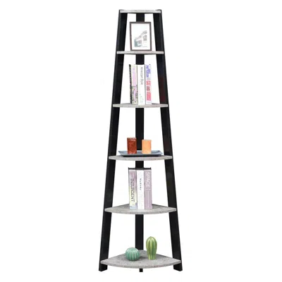 Convenience Concepts Newport 5 Tier Corner Bookshelf Faux Cement/black