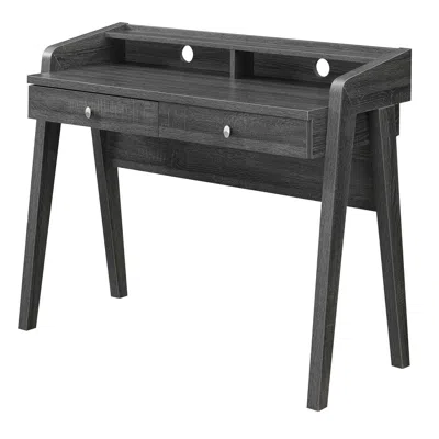 Convenience Concepts Newport Deluxe 2 Drawer Desk With Shelf, Weathered Gray