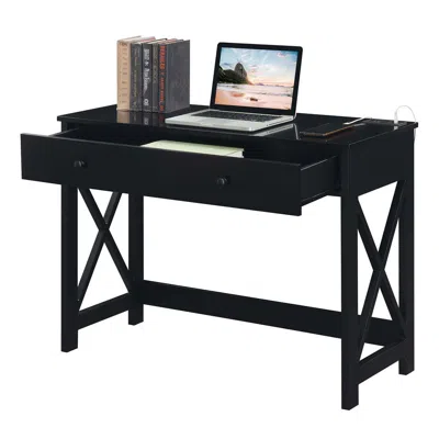Convenience Concepts Oxford 42 Inch Desk With Charging Station Black