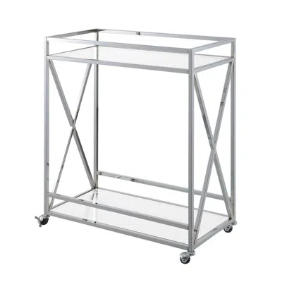 Convenience Concepts Oxford Chrome Glass Bar Cart With Shelf