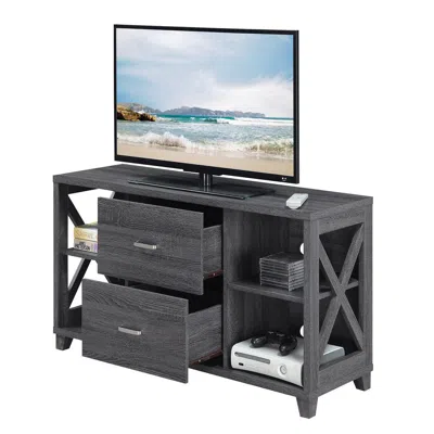 Convenience Concepts Oxford Deluxe 2 Drawer Tv Stand With Shelves For Tvs Up To 55 Inches, Gray