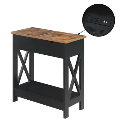 Convenience Concepts Oxford Flip Top End Table With Charging Station And Shelf, Brown
