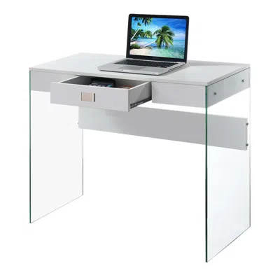 Convenience Concepts Soho 1 Drawer Glass 36 Inch Desk, White