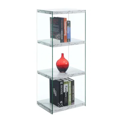 Convenience Concepts Soho 4 Tier Tower Bookcase, White Faux Marble/glass In Gray