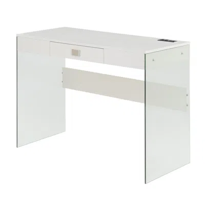 Convenience Concepts Soho 42 Inch Glass Desk With Charging Station, White