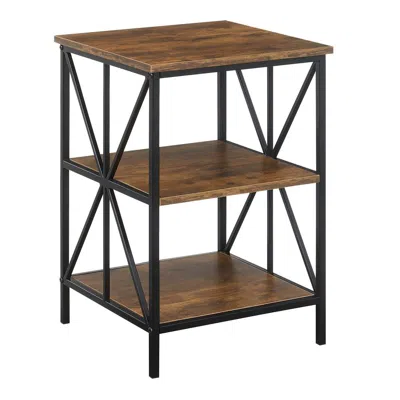 Convenience Concepts Tucson Starburst End Table With Shelves, Barnwood/black In Brown