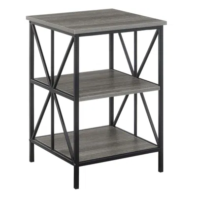 Convenience Concepts Tucson Starburst End Table With Shelves, Weathered Gray/black