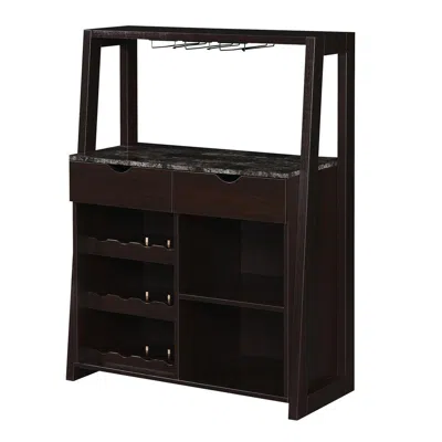 Convenience Concepts Uptown Wine Bar With Cabinet, Faux Black Marble/espresso