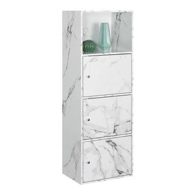 Convenience Concepts Xtra Storage 3 Door Cabinet With Shelf, White Faux Marble