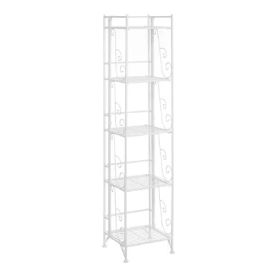 Convenience Concepts Xtra Storage 5 Tier Folding Metal Shelf With Scroll Design In White