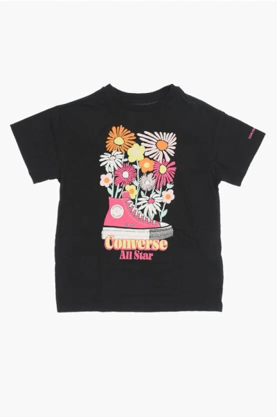 Converse All Star Chcuk Taylor Floral Printed Boyfriend Crew-neck T-s In Black