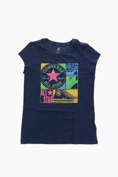 Converse All Star Chuck Taylor Crew-neck T-shirt With Glitter Print In Blue