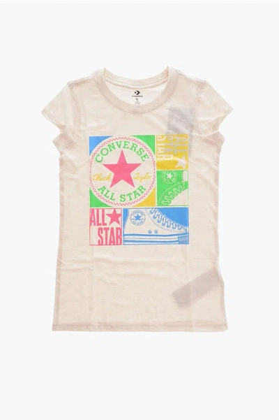 Converse All Star Chuck Taylor Crew-neck T-shirt With Glitter Print In Pink