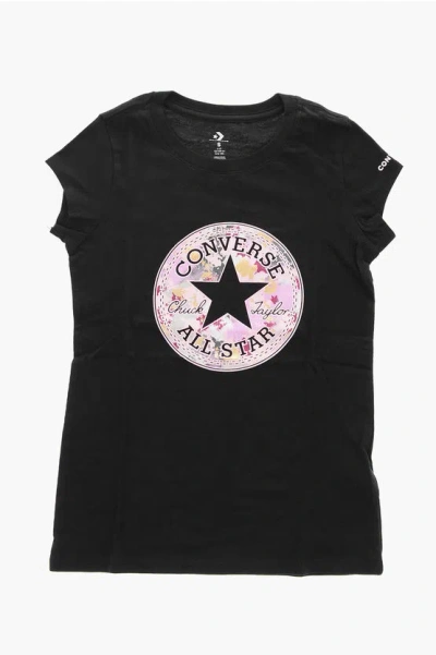 Converse All Star Chuck Taylor Front Printed Crew-neck T-shirt In Black