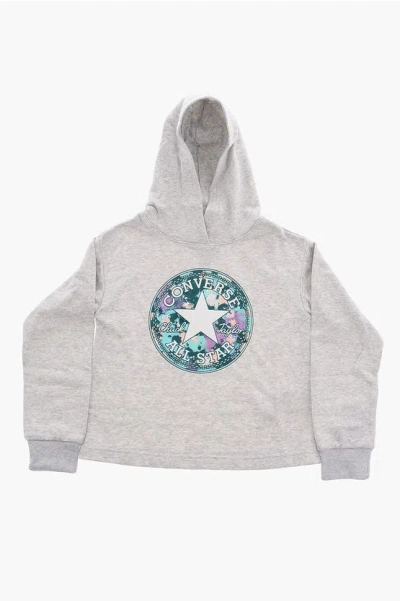 Converse All Star Chuck Taylor Maxi Logo Printed Hoodie In Gray