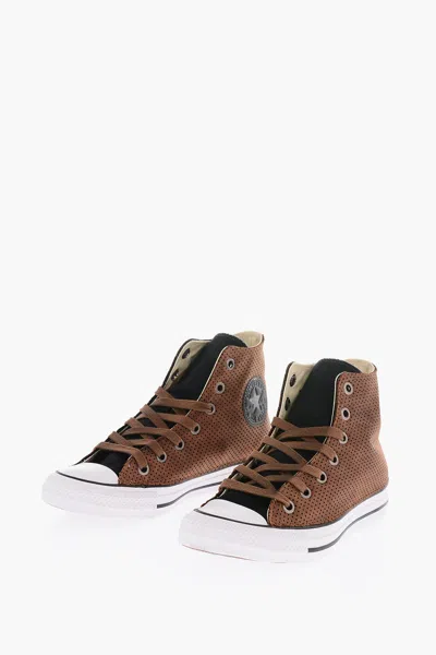 Converse All Star Chuck Taylor Perforated Faux Leather High Sneakers In Brown