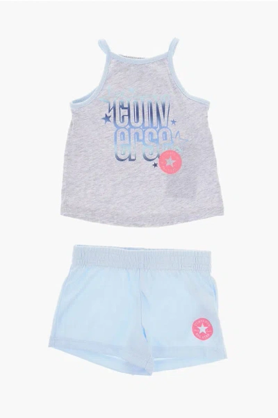 Converse All Star Chuck Taylor Printed Tank Top And Mesh Shorts Set In Gray