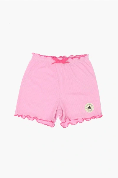 Converse All Star Chuck Taylor Ribbed Shorts With Scalloped Hem In Pink