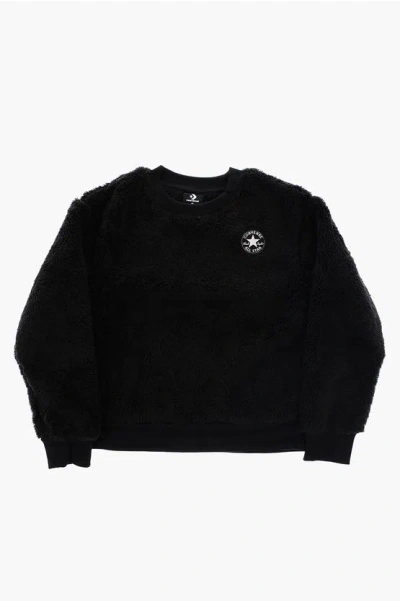 Converse All Star Chuck Taylor Sherpa Crew-neck Sweatshirt With Glitt In Black
