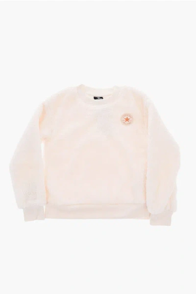 Converse All Star Chuck Taylor Sherpa Crew-neck Sweatshirt With Glitt In Pink