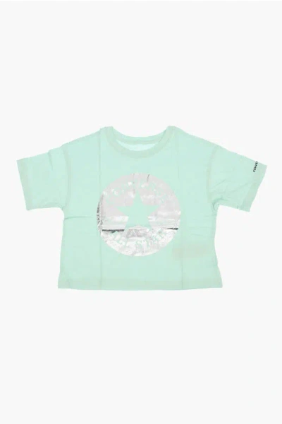 Converse All Star Chuck Taylor Shiny Printed Crew-neck T-shirt In Green