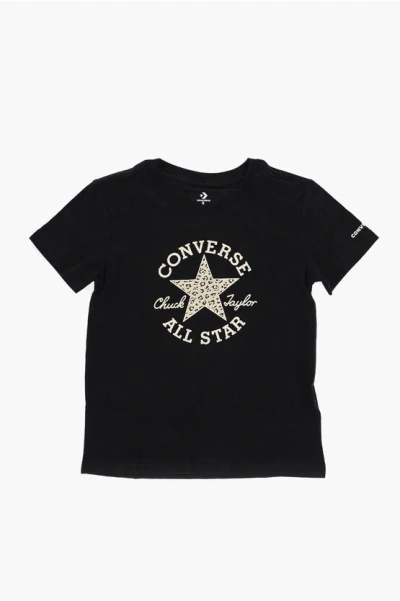 Converse All Star Chuck Taylor Solid Color Crewneck T-shirt With Cont In Black