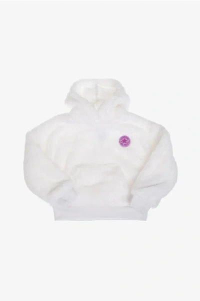 Converse All Star Faux Fur Hooded Teddy Sweatshirt In White